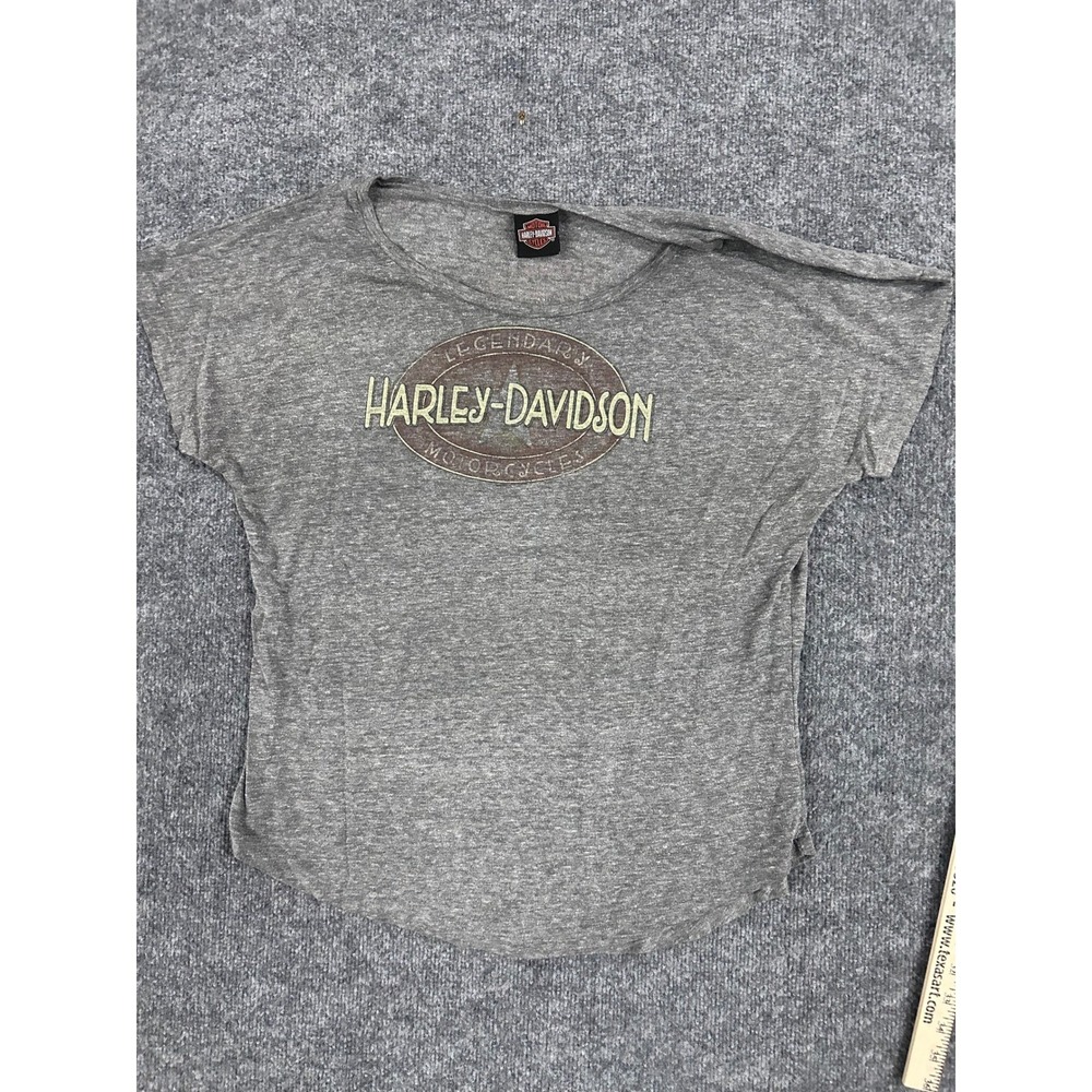 Harley-Davidson T-Shirt Womens Size L Gray Legendary Logo Dolman Sleeve Casual